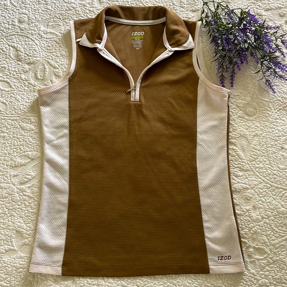 IZOD PERFORMANCE BASIX SLEEVELESS TOP BROWN WHITE SIZE S Excellent Condition! - Picture 8 of 8
